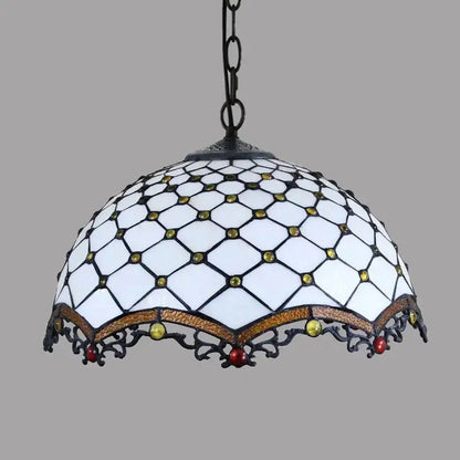 16inch Stained Glass White Beads Lampshade Tiffany Style Pendant Light Classical Tiffany Lamp