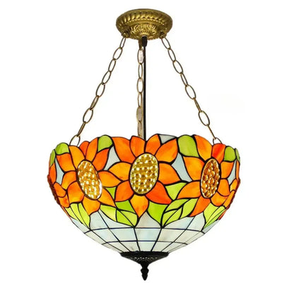 16inch Stained Glass Beads Sunflower Pendant Light Tiffany Hanging Lamp Classical Tiffany Lamp