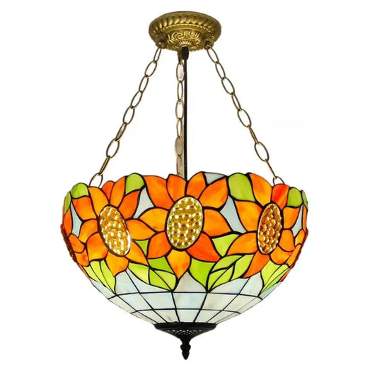 16inch Stained Glass Beads Sunflower Pendant Light Tiffany Hanging Lamp Classical Tiffany Lamp