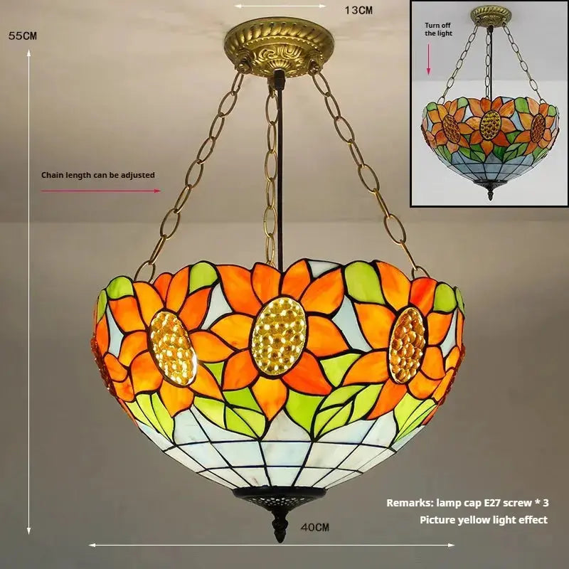 16inch Stained Glass Beads Sunflower Pendant Light Tiffany Hanging Lamp Classical Tiffany Lamp