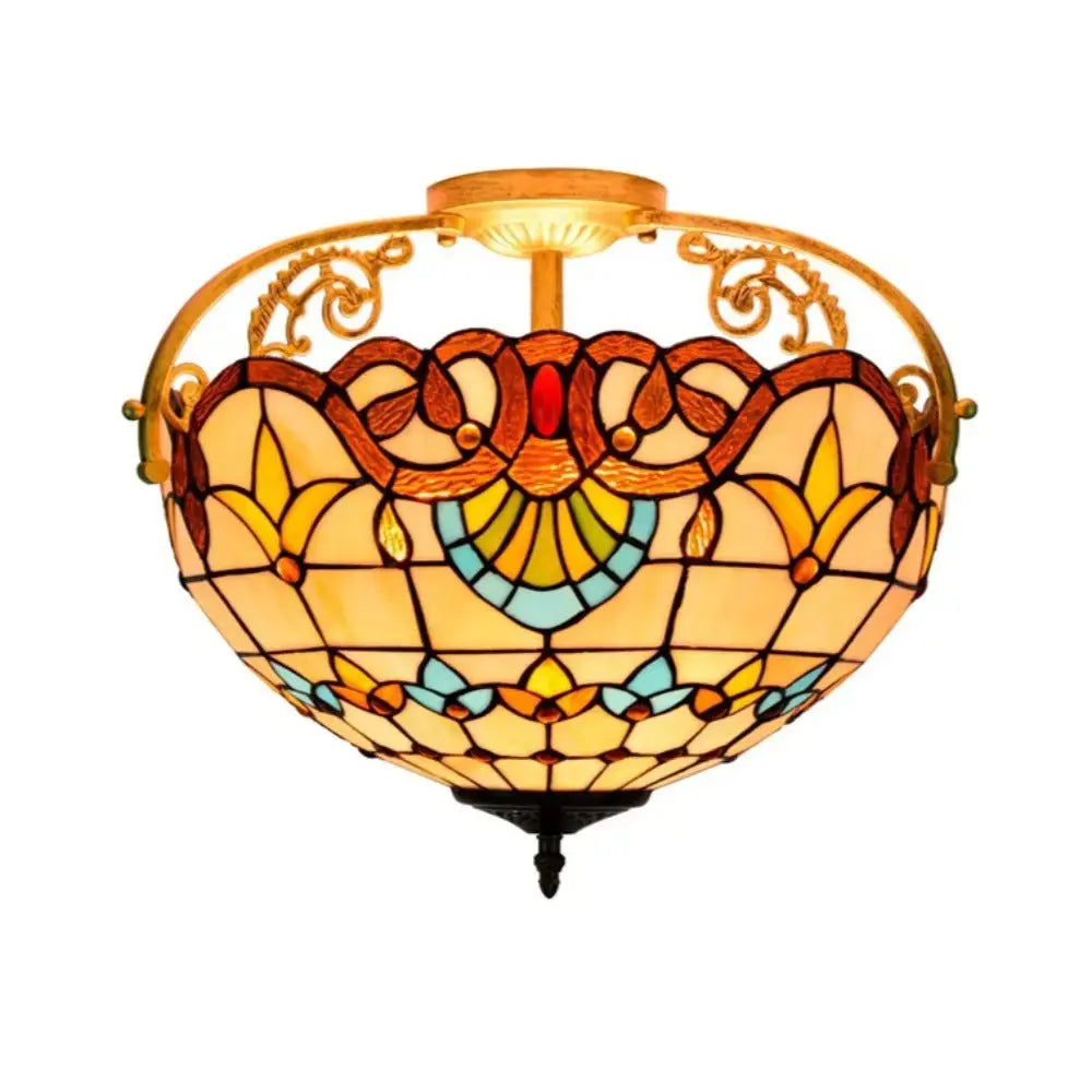 16inch Stained Glass Baroque Flower Lampshade Tiffany Ceiling Light Classical Tiffany Lamp