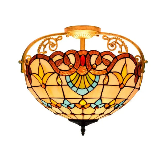 16inch Stained Glass Baroque Flower Lampshade Tiffany Ceiling Light Classical Tiffany Lamp