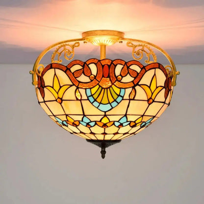 16inch Stained Glass Baroque Flower Lampshade Tiffany Ceiling Light Classical Tiffany Lamp