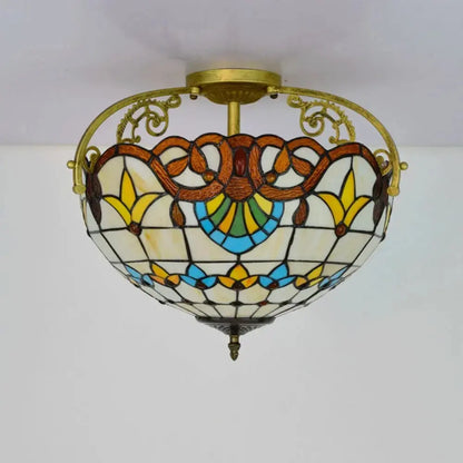 16inch Stained Glass Baroque Flower Lampshade Tiffany Ceiling Light Classical Tiffany Lamp