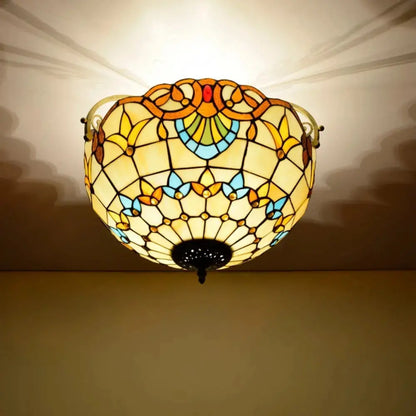 16inch Stained Glass Baroque Flower Lampshade Tiffany Ceiling Light Classical Tiffany Lamp