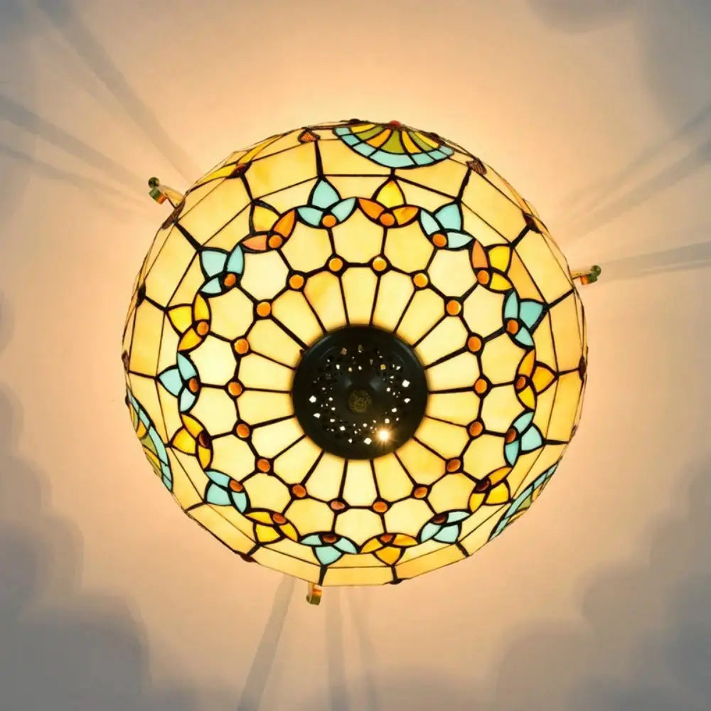 16inch Stained Glass Baroque Flower Lampshade Tiffany Ceiling Light Classical Tiffany Lamp
