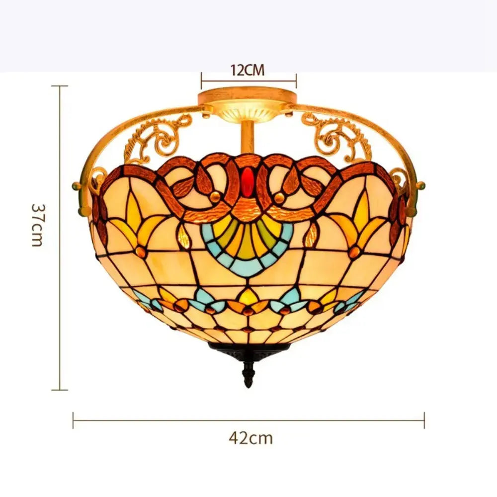 16inch Stained Glass Baroque Flower Lampshade Tiffany Ceiling Light Classical Tiffany Lamp