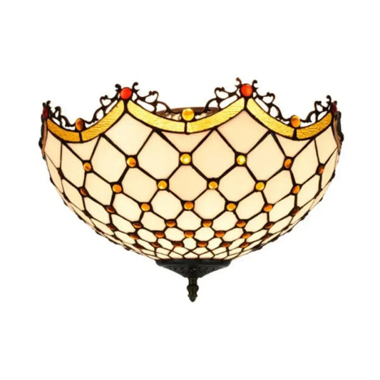 16inch Stained Glass Beige Beads Lampshade Tiffany Style Ceiling Light Classical Tiffany Lamp