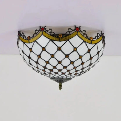 16inch Stained Glass Beige Beads Lampshade Tiffany Style Ceiling Light Classical Tiffany Lamp