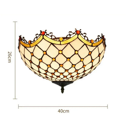 16inch Stained Glass Beige Beads Lampshade Tiffany Style Ceiling Light Classical Tiffany Lamp