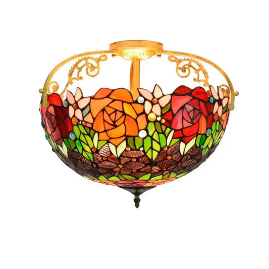 16inch Stained Glass Rose Lampshade Tiffany Ceiling Light Classical Tiffany Lamp