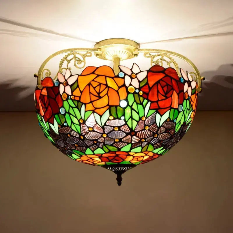 16inch Stained Glass Rose Lampshade Tiffany Ceiling Light Classical Tiffany Lamp