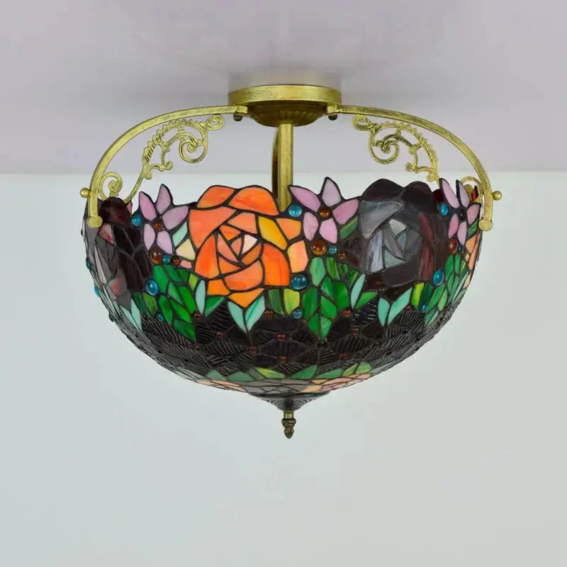 16inch Stained Glass Rose Lampshade Tiffany Ceiling Light Classical Tiffany Lamp