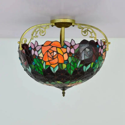 16inch Stained Glass Rose Lampshade Tiffany Ceiling Light Classical Tiffany Lamp