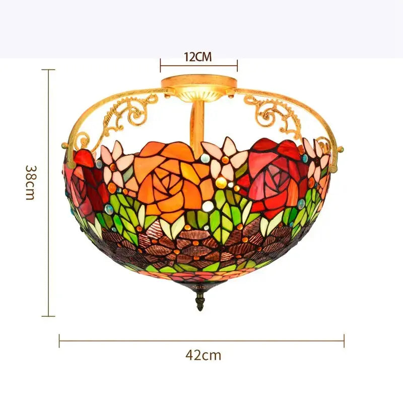 16inch Stained Glass Rose Lampshade Tiffany Ceiling Light Classical Tiffany Lamp