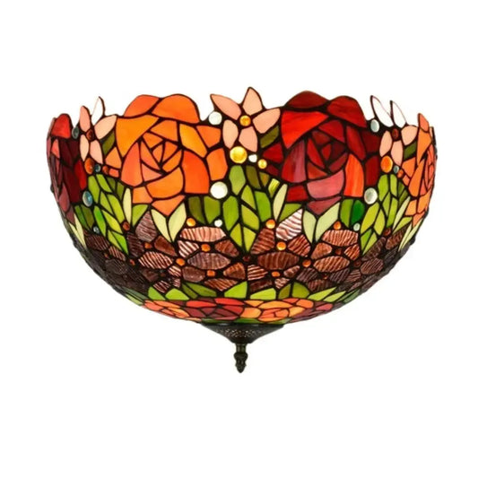 16inch Stained Glass Rose Flower Lampshade Tiffany Style Ceiling Light Classical Tiffany Lamp