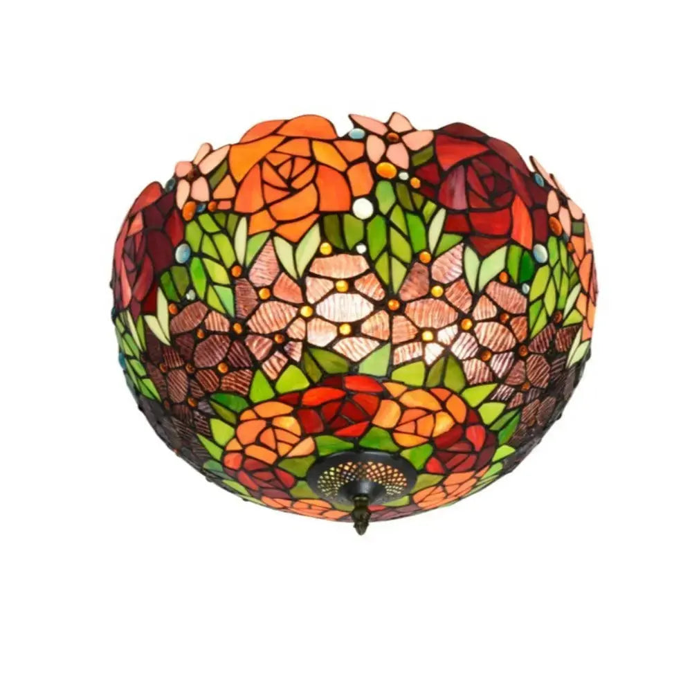 16inch Stained Glass Rose Flower Lampshade Tiffany Style Ceiling Light Classical Tiffany Lamp