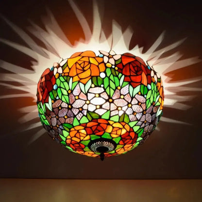16inch Stained Glass Rose Flower Lampshade Tiffany Style Ceiling Light Classical Tiffany Lamp