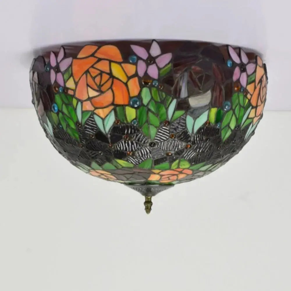 16inch Stained Glass Rose Flower Lampshade Tiffany Style Ceiling Light Classical Tiffany Lamp