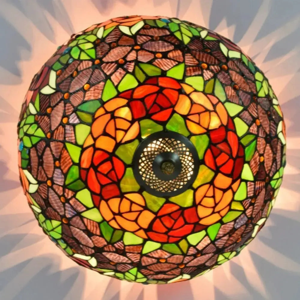 16inch Stained Glass Rose Flower Lampshade Tiffany Style Ceiling Light Classical Tiffany Lamp