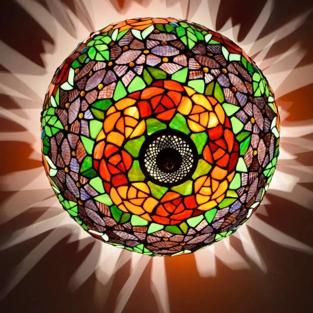 16inch Stained Glass Rose Flower Lampshade Tiffany Style Ceiling Light Classical Tiffany Lamp