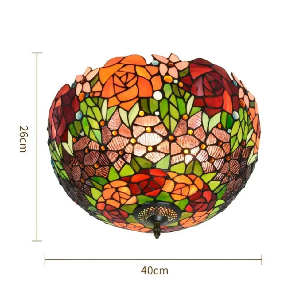 16inch Stained Glass Rose Flower Lampshade Tiffany Style Ceiling Light Classical Tiffany Lamp