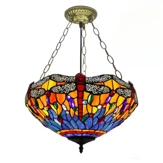 16inch Stained Glass Blue Dragonfly Pendant Light Tiffany Hanging Lamp Classical Tiffany Lamp