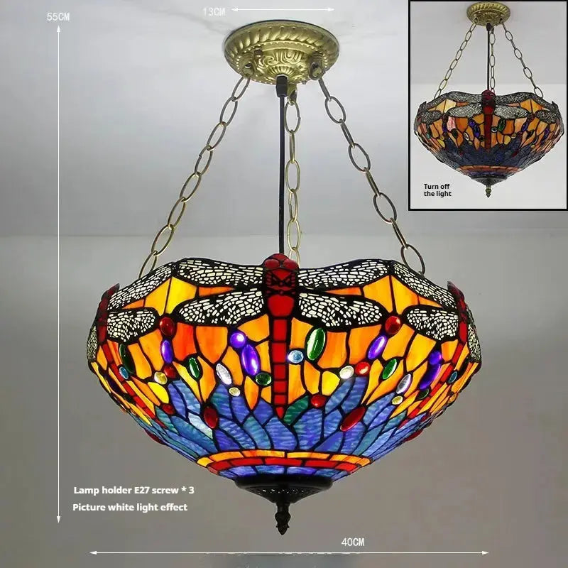 16inch Stained Glass Blue Dragonfly Pendant Light Tiffany Hanging Lamp Classical Tiffany Lamp