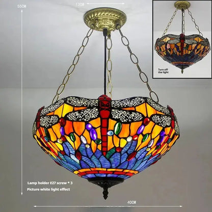 16inch Stained Glass Blue Dragonfly Pendant Light Tiffany Hanging Lamp Classical Tiffany Lamp