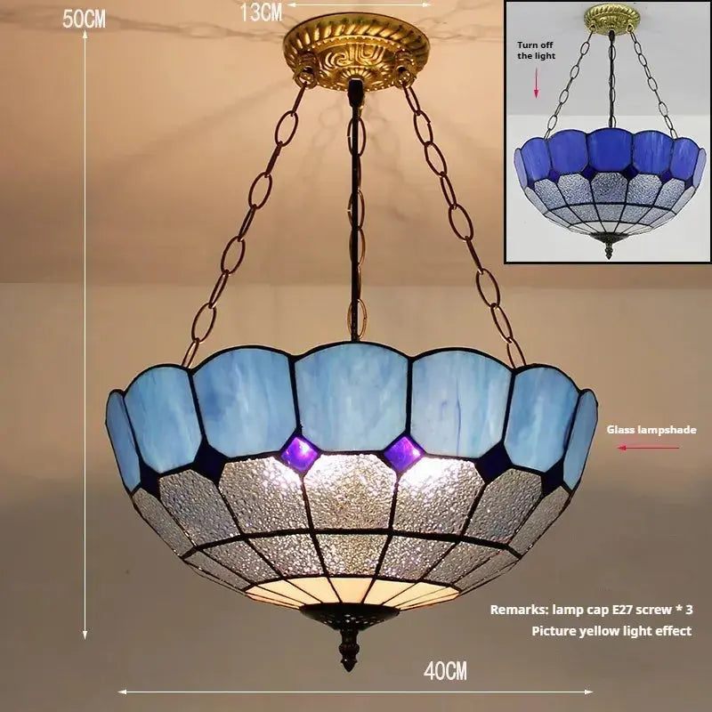 16inch Stained Glass Blue Anti-chandelier Tiffany Hanging Lamp Classical Tiffany Lamp
