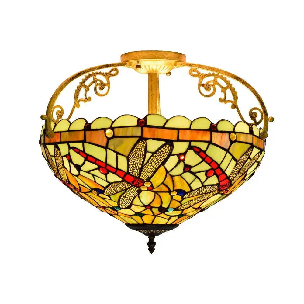 16inch Stained Glass Dragonfly Lampshade Tiffany Ceiling Light Classical Tiffany Lamp