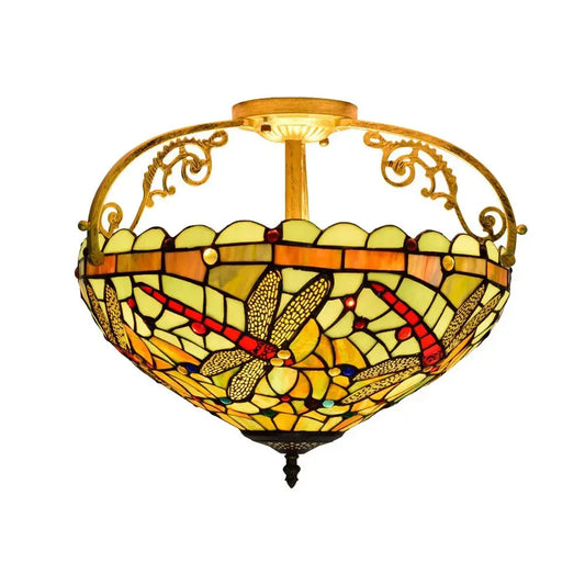 16inch Stained Glass Dragonfly Lampshade Tiffany Ceiling Light Classical Tiffany Lamp