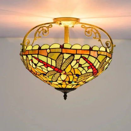 16inch Stained Glass Dragonfly Lampshade Tiffany Ceiling Light Classical Tiffany Lamp