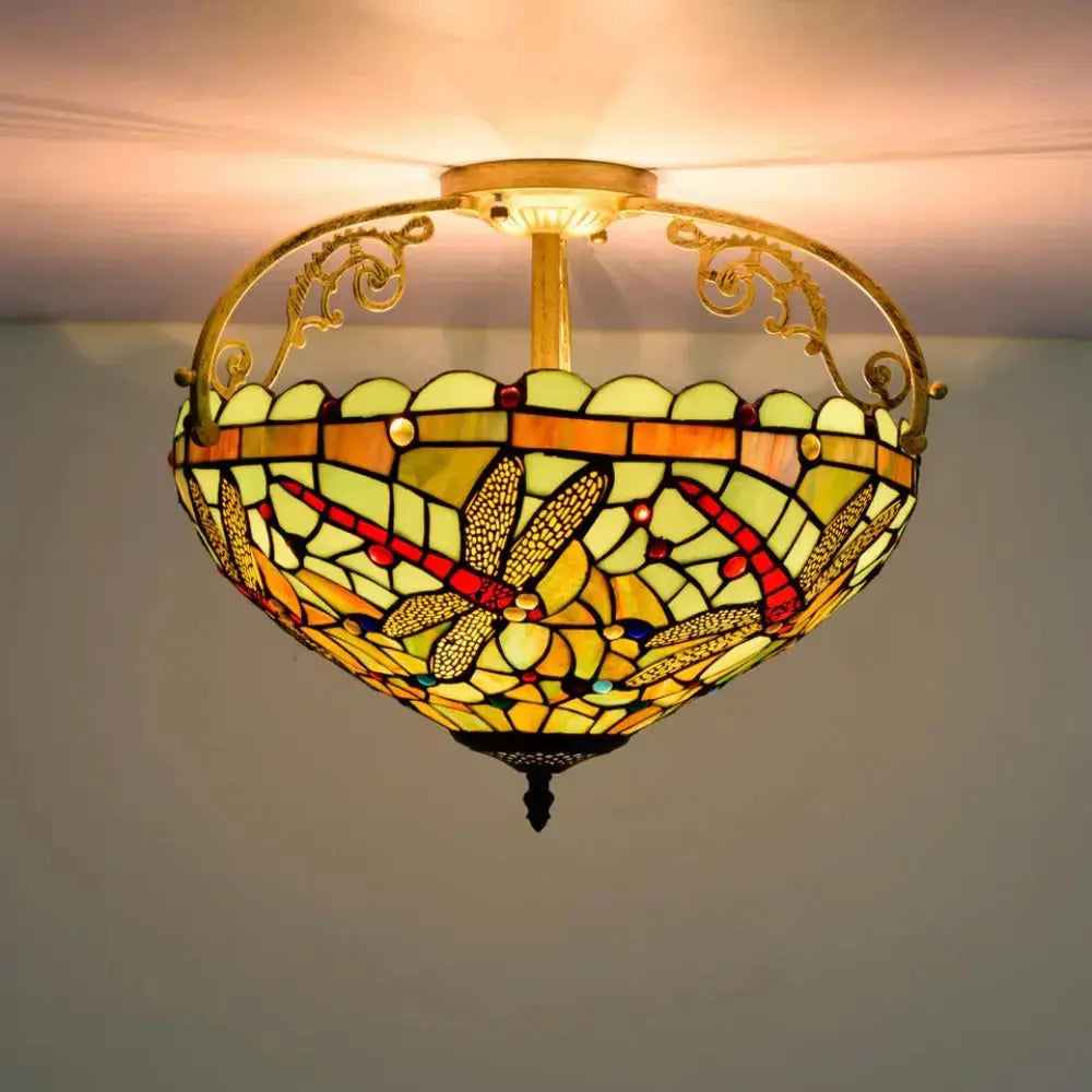 16inch Stained Glass Dragonfly Lampshade Tiffany Ceiling Light Classical Tiffany Lamp
