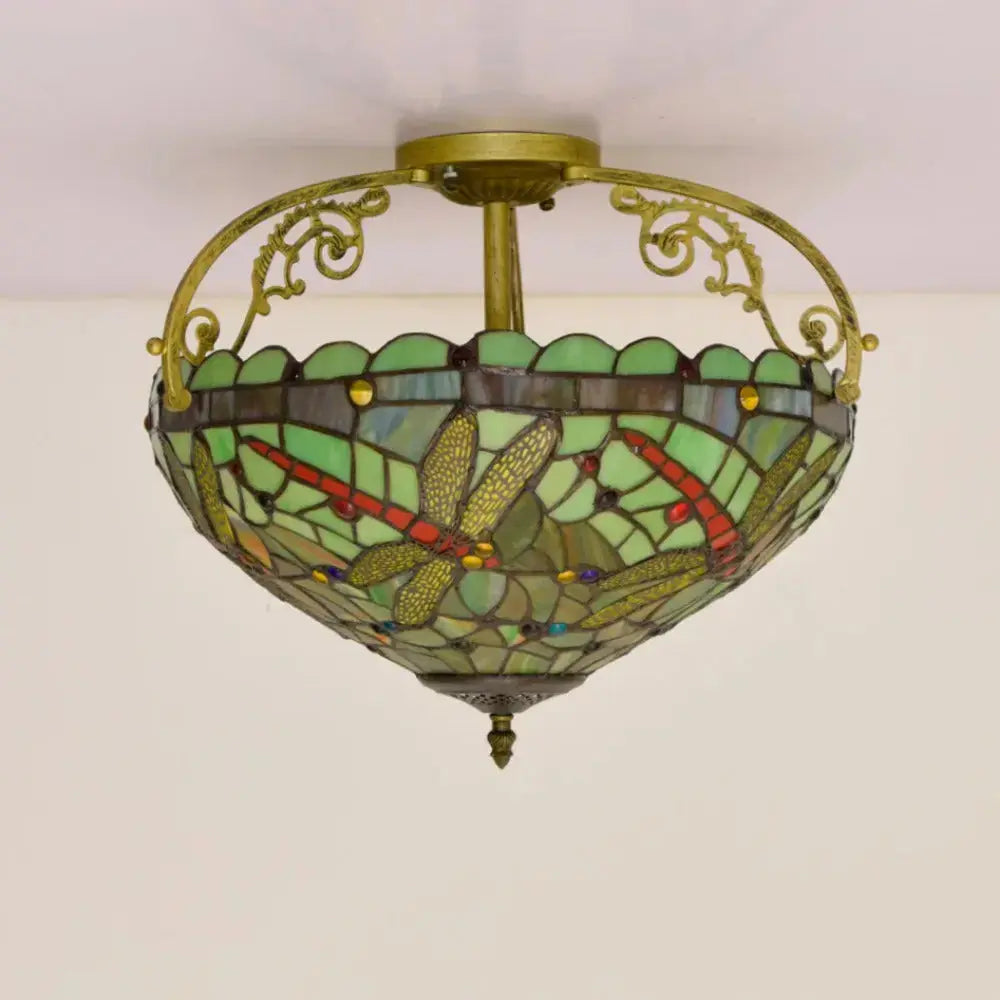16inch Stained Glass Dragonfly Lampshade Tiffany Ceiling Light Classical Tiffany Lamp