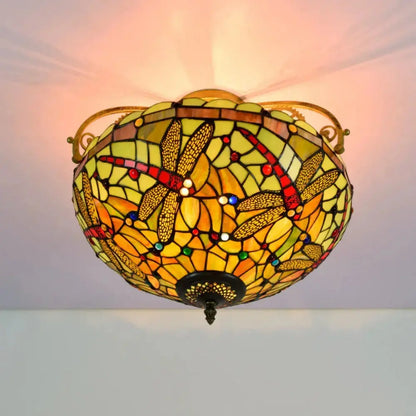 16inch Stained Glass Dragonfly Lampshade Tiffany Ceiling Light Classical Tiffany Lamp