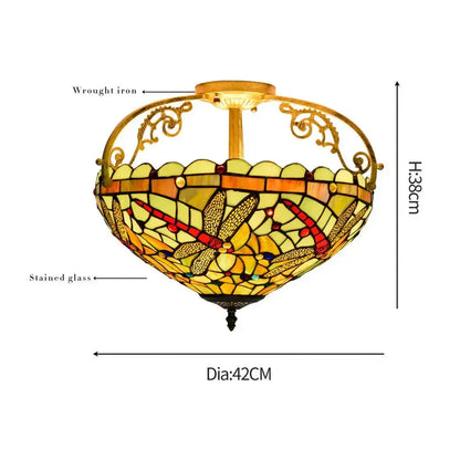 16inch Stained Glass Dragonfly Lampshade Tiffany Ceiling Light Classical Tiffany Lamp
