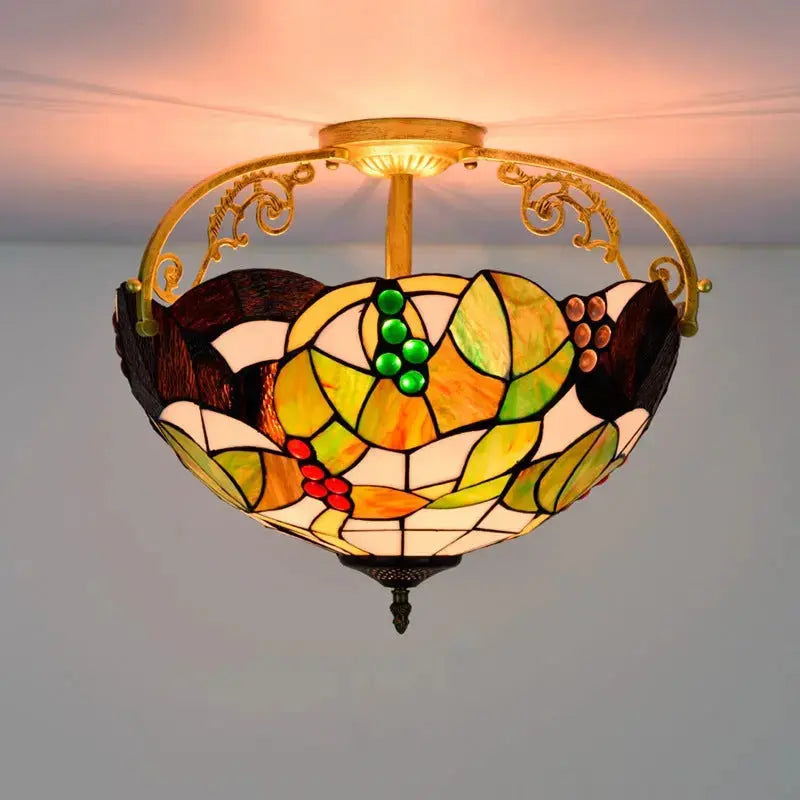 16inch Stained Glass Grapes Flower Tiffany Ceiling Lights Classical Tiffany Lamp