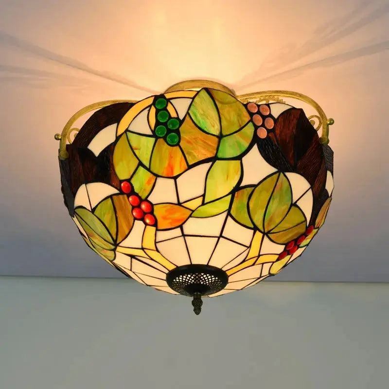 16inch Stained Glass Grapes Flower Tiffany Ceiling Lights Classical Tiffany Lamp