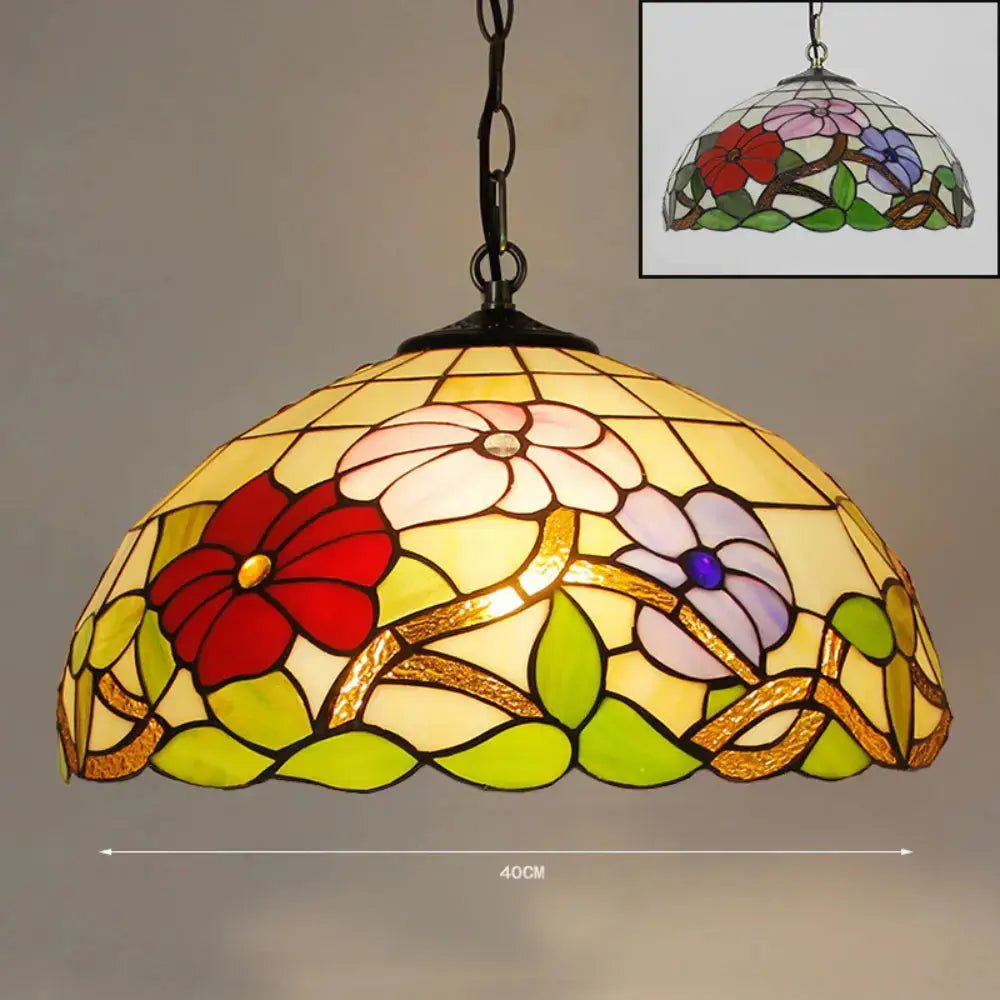 16inch Stained Glass Hanging Lamp Flower Tiffany Style Pendant Light Classical Tiffany Lamp