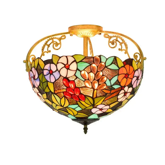 16inch Stained Glass Flower Lampshade Vintage Tiffany Ceiling Light Classical Tiffany Lamp