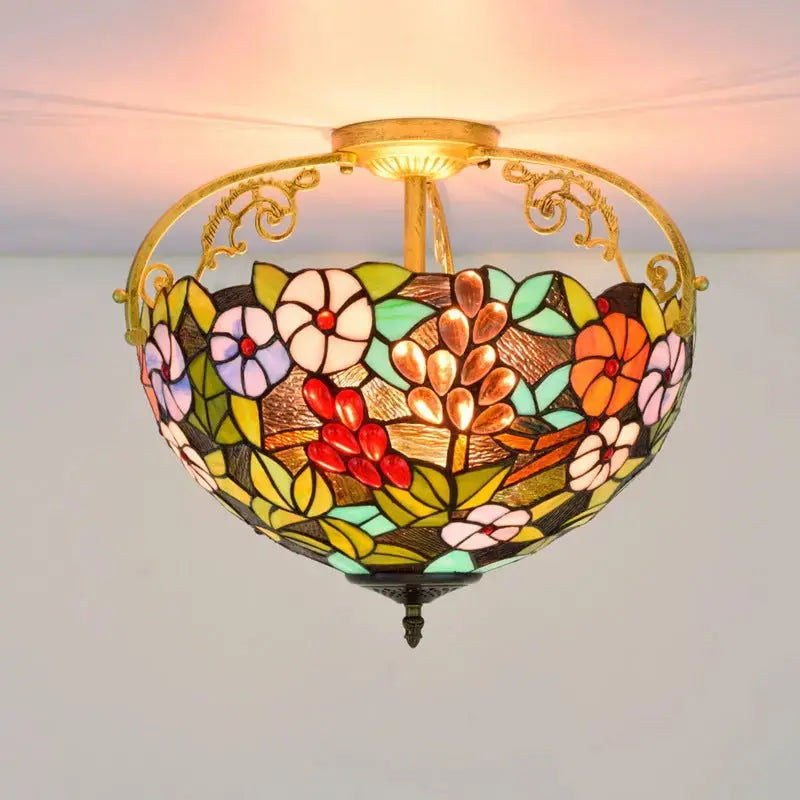 16inch Stained Glass Flower Lampshade Vintage Tiffany Ceiling Light Classical Tiffany Lamp