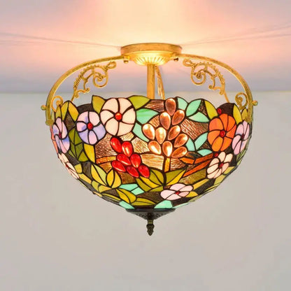 16inch Stained Glass Flower Lampshade Vintage Tiffany Ceiling Light Classical Tiffany Lamp