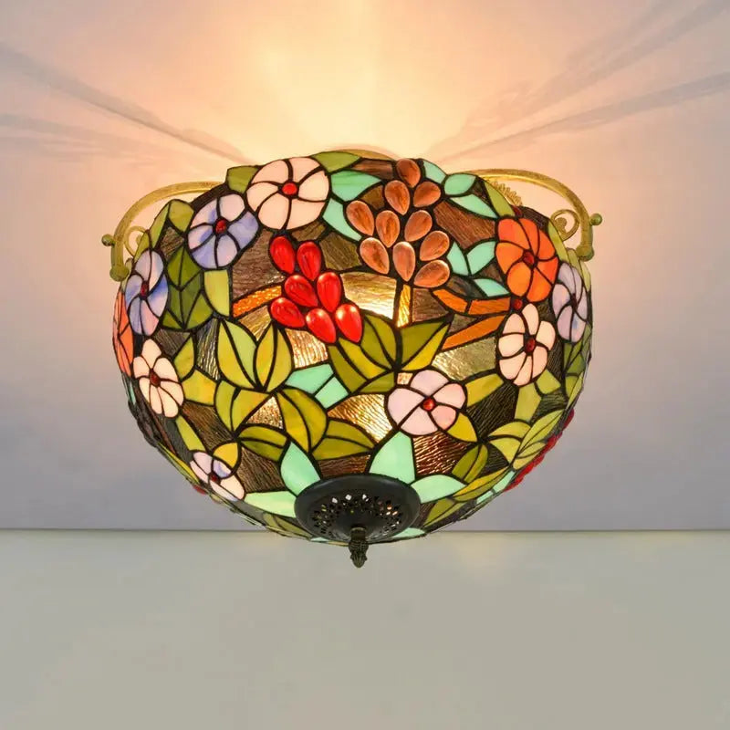 16inch Stained Glass Flower Lampshade Vintage Tiffany Ceiling Light Classical Tiffany Lamp