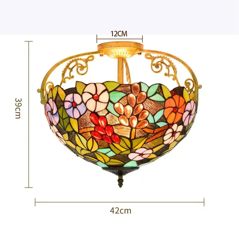 16inch Stained Glass Flower Lampshade Vintage Tiffany Ceiling Light Classical Tiffany Lamp