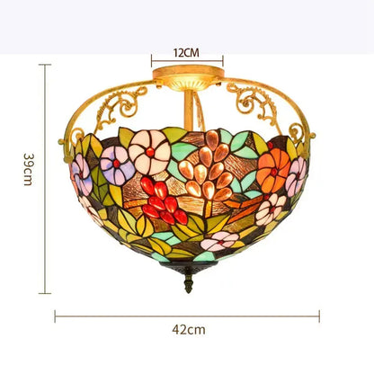 16inch Stained Glass Flower Lampshade Vintage Tiffany Ceiling Light Classical Tiffany Lamp