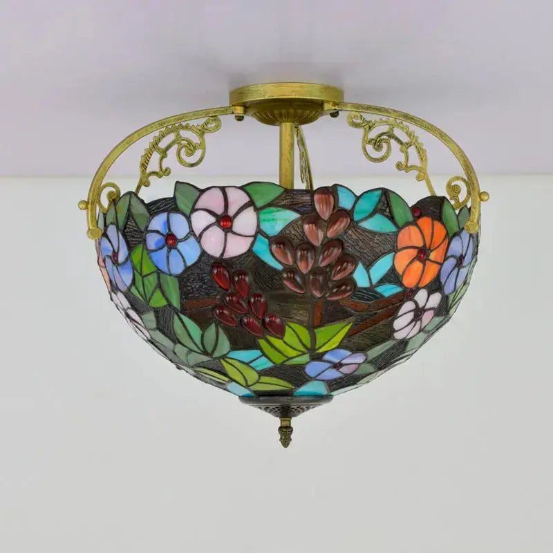 16inch Stained Glass Flower Lampshade Vintage Tiffany Ceiling Light Classical Tiffany Lamp