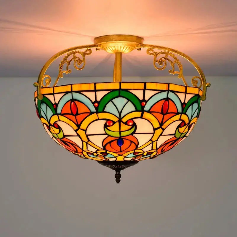 16inch Stained Glass Beads Flower Lampshade Tiffany Ceiling Light Classical Tiffany Lamp