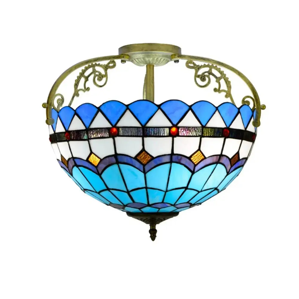 16inch Stained Glass Blue Lampshade Tiffany Ceiling Light Classical Tiffany Lamp