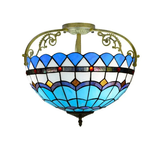 16inch Stained Glass Blue Lampshade Tiffany Ceiling Light Classical Tiffany Lamp